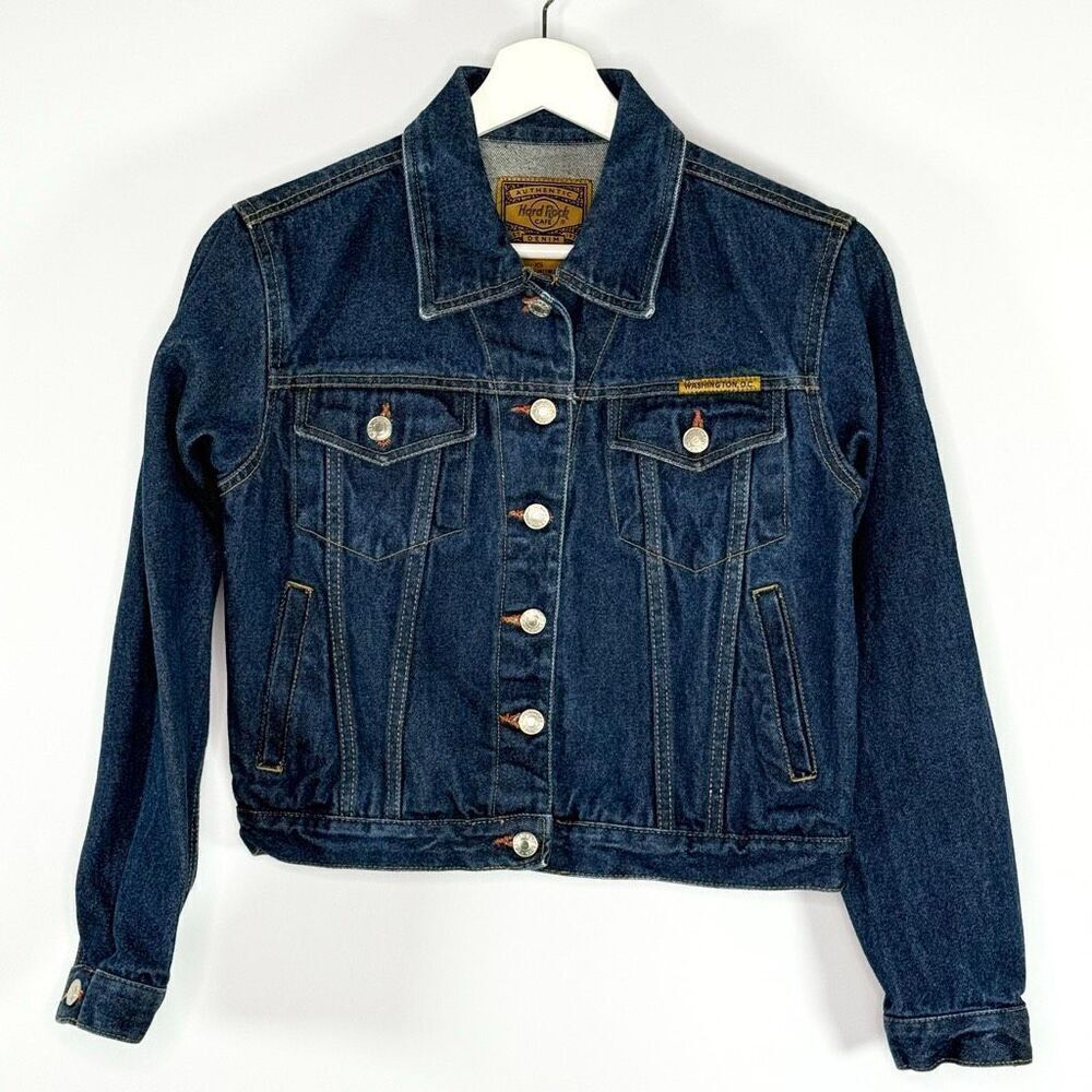 Hard Rock Cafe Vintage Denim Washington DC Dark Wash Signature Bling Spell Out -